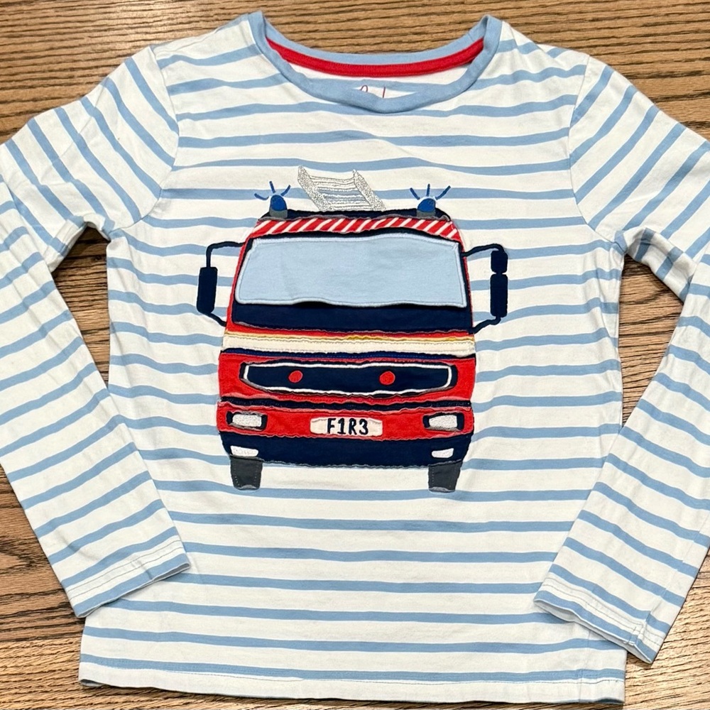 Mini Boden Blue Striped Fire Engine Shirt